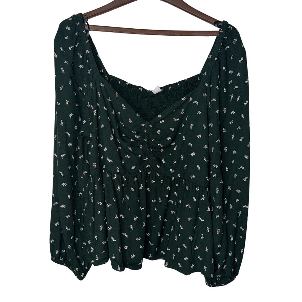 Old Navy Green Cottagecore Off Shoulder Blouse Smocked Boho Peasant Top Size XXL